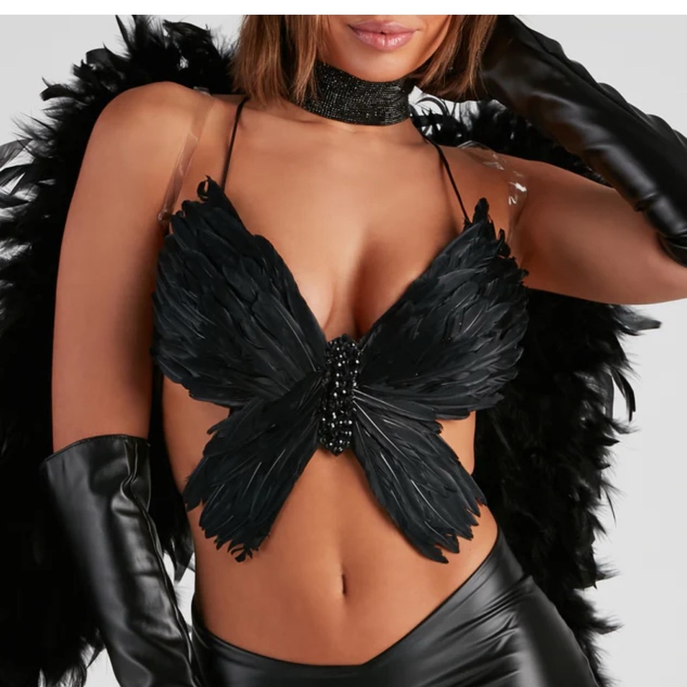 Black Feathered Butterfly Top